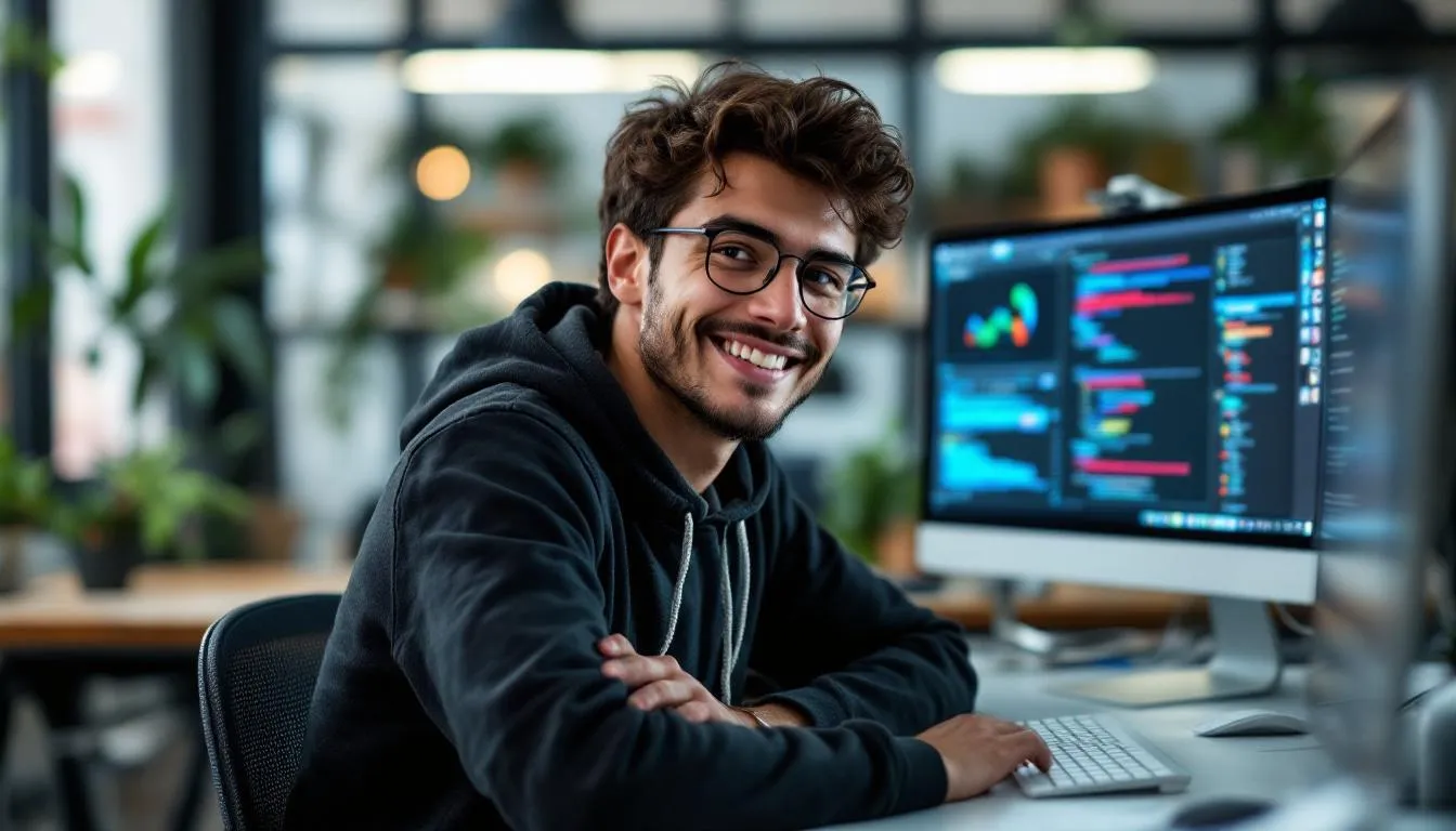 A developer is focused on an API integration dashboard displaying multiple screens that showcase various retail channels, highlighting the digital transformation in the retail industry. This setup allows for real-time inventory visibility and improved customer experiences across both online and offline channels.