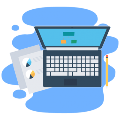 computer with a flow chart computer with a flow chart