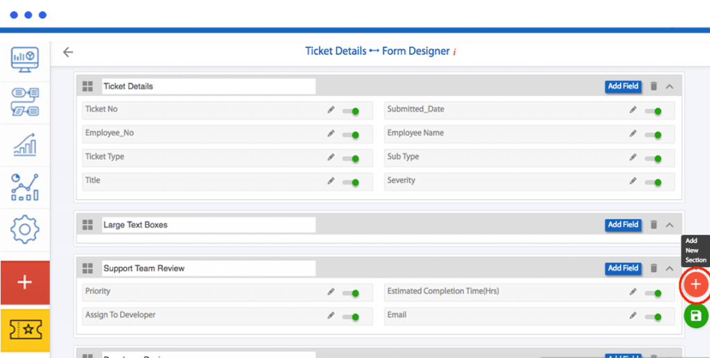 New Sections addition to the Form