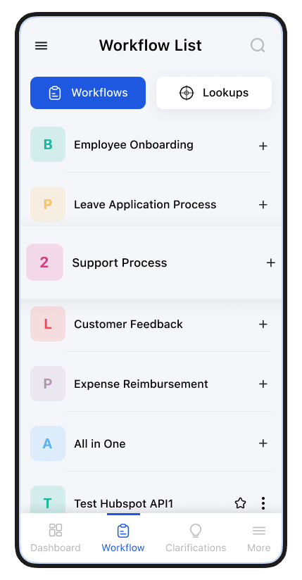 mobile app workflow list